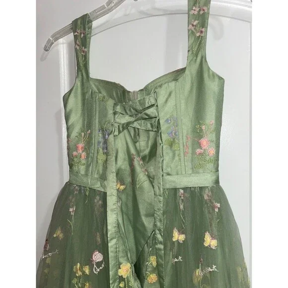 Tulle Embroidered Women's Corset Ball Gown size 4 Pistachio Green Fairy Romantic - Picture 8 of 9